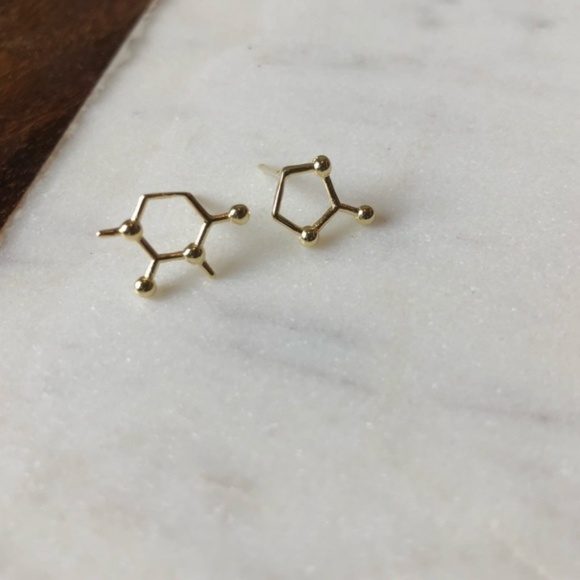 Caffeine Molecule Coffee Stud Earrings - Picture 2 of 5